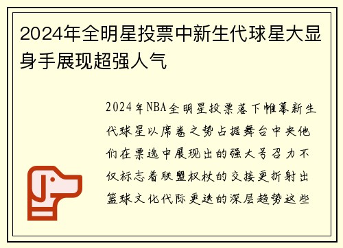 2024年全明星投票中新生代球星大显身手展现超强人气